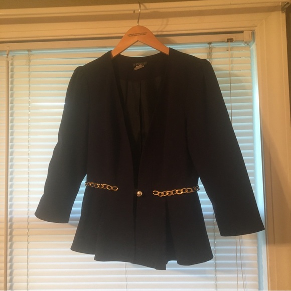 Venus Navy Chain Accent Peplum Jacket - Picture 6 of 6